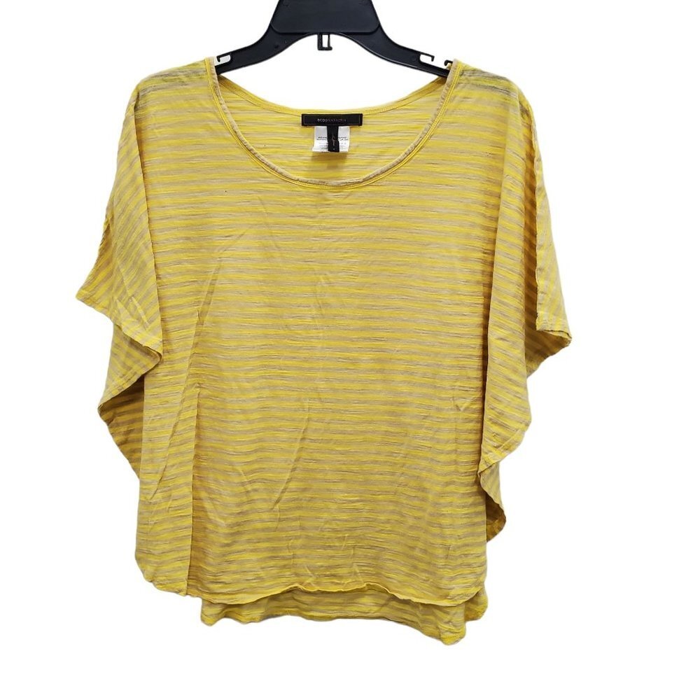 BCBGMaxAzria Women's Yellow & Taupe Stripe Soft Cotton Dolman Top‎ Size S